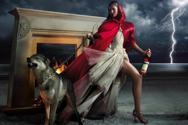 Modern little red riding hood with a wolf