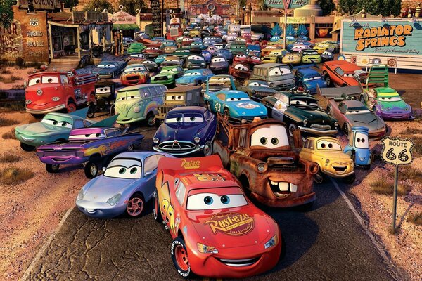 Group photo of cartoon characters Cars