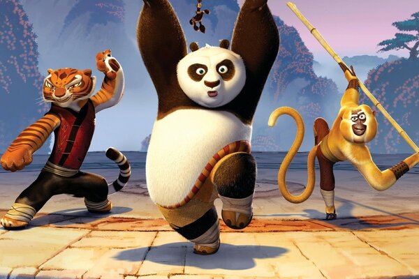 Kung fu panda having fun in battle