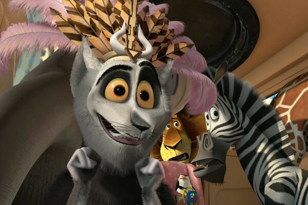 Heroes of the cartoon Madagascar lion, zebra, penguin