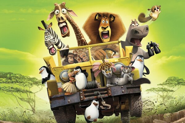 Madagascar en voiture. Dessin animé. Voyage. 