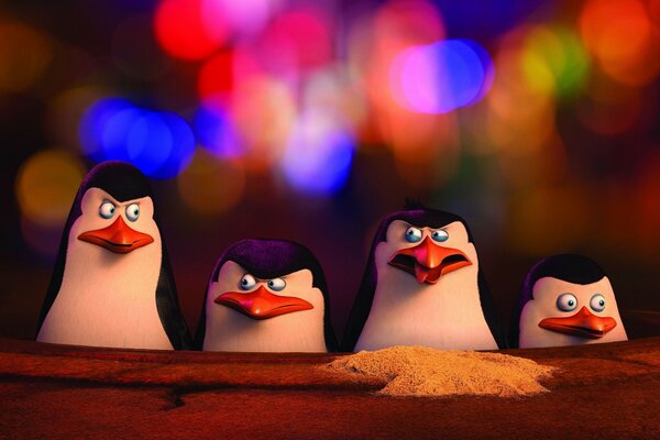 Penguins from Madagascar on a colored background