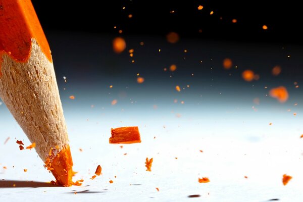 Macro photography orange pencil crumble