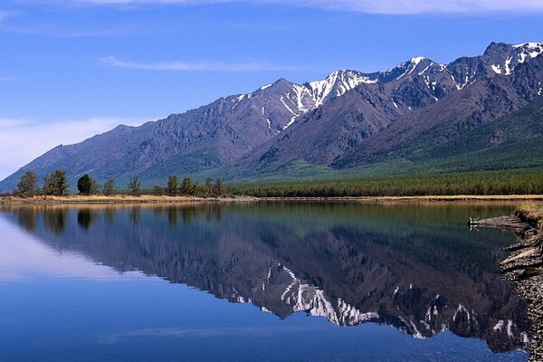 The mirror surface of a mountain lake