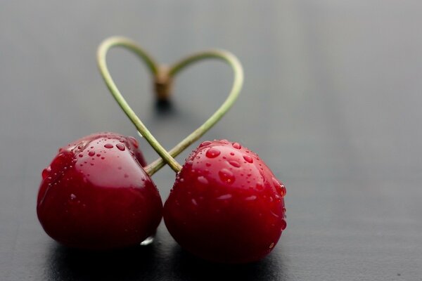 Red cherry with water droplets