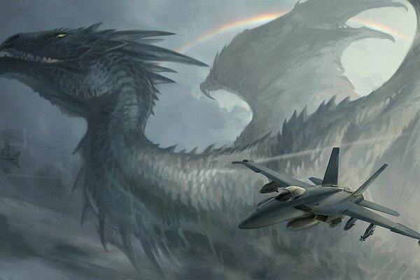 A plane moving towards the dragon