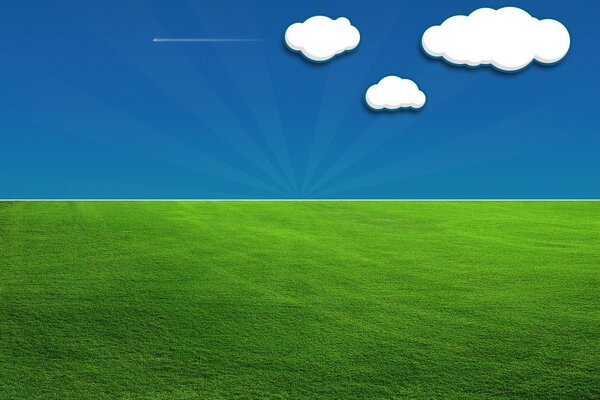 Горизонт, зелёная трава, голубое небо