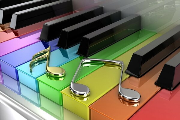 Pianoforte arcobaleno con segni di nota