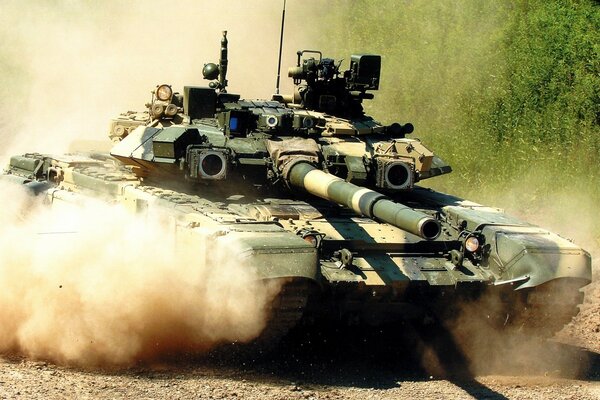 A military tank in motion