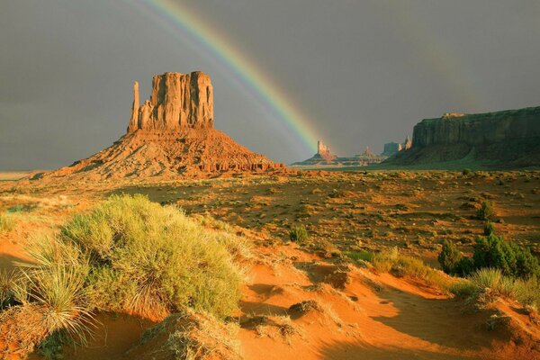 Arcobaleno su un campo deserto