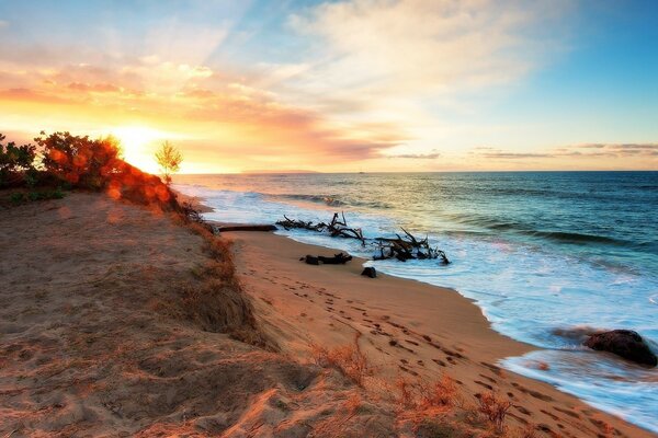 Beautiful sunset view on the beach by the sea