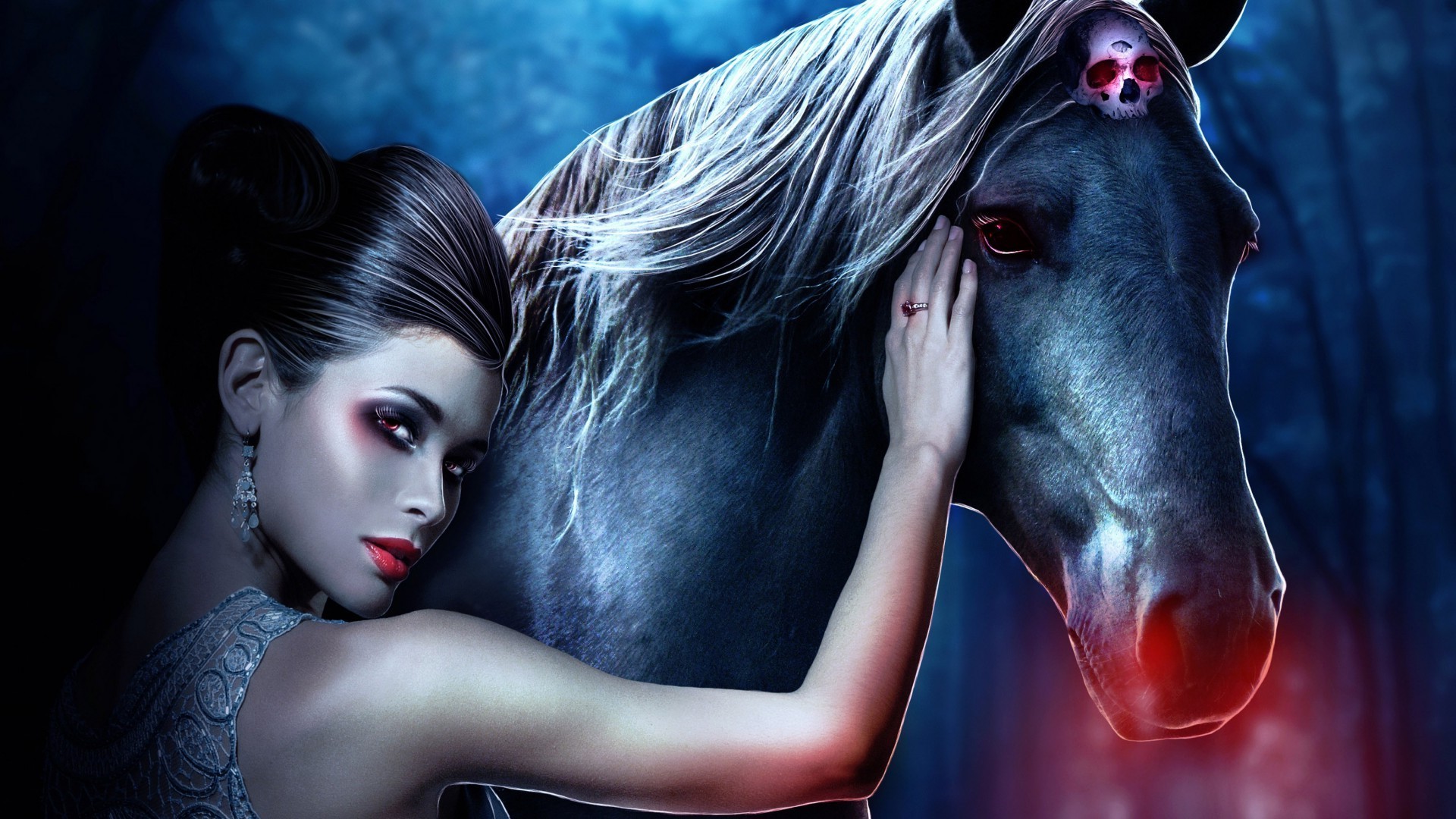 magical animals fashion woman portrait glamour sexy dark girl eye model elegant