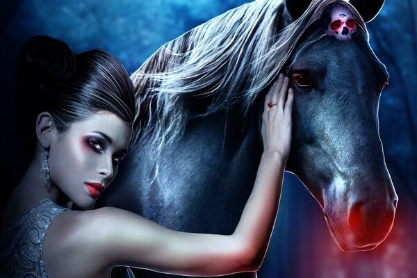 A mysterious woman with a fantastic horse