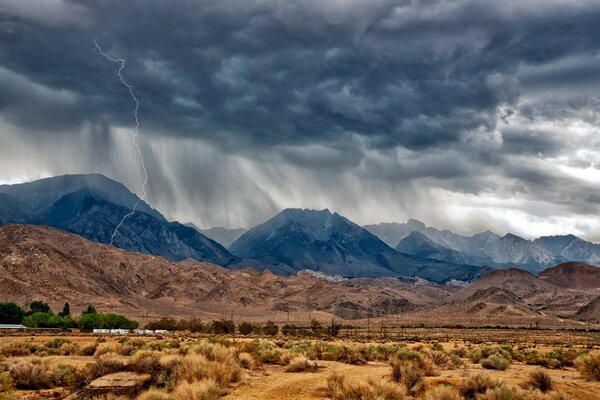 A thunderstorm is coming to the mountains and the lake