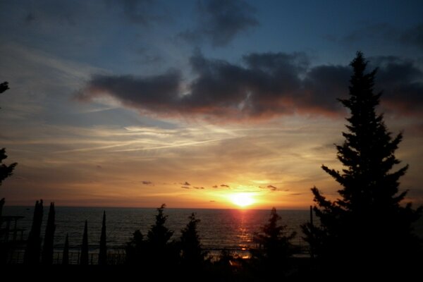 Sunset on the Black Sea. Adler in November.