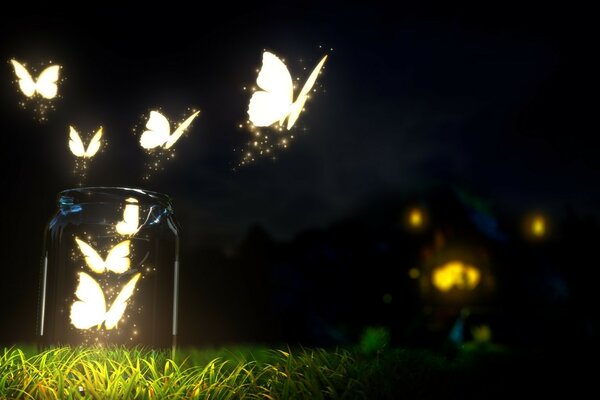 Glowing butterflies fluttered out of the jar