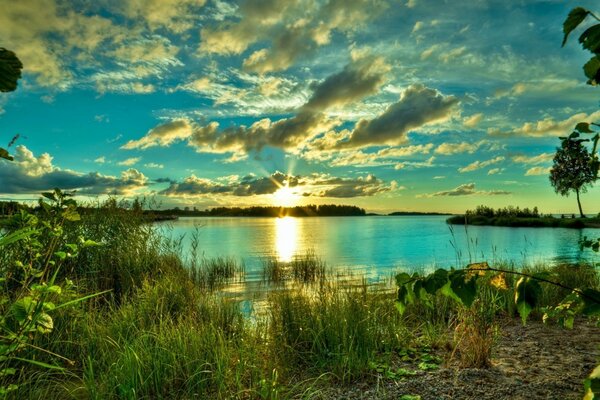 Sunrise on the lake view from the shore