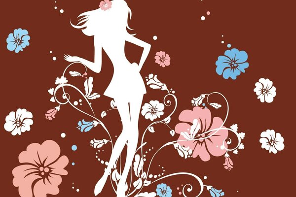 Ragazza silhouette e fiori vettoriale