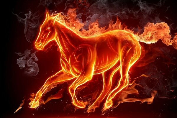 Imagen de un caballo galopante de fuego