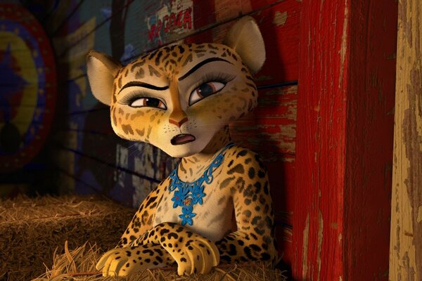 A frame from the cartoon Madagascar leopard