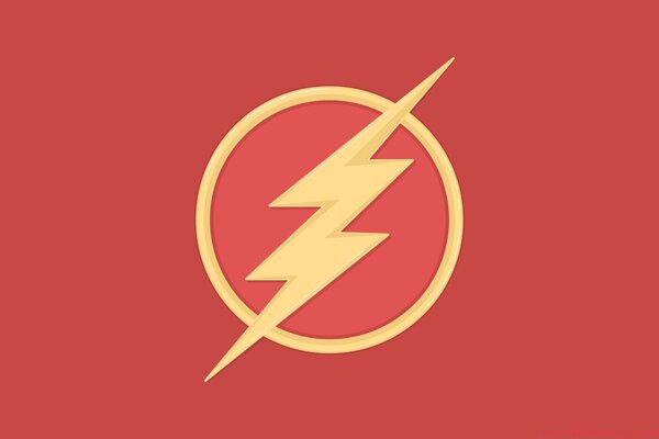 Yellow lightning in a yellow circle on a red background emblem