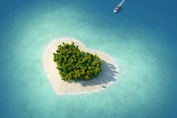 An island with greenery in the shape of a heart