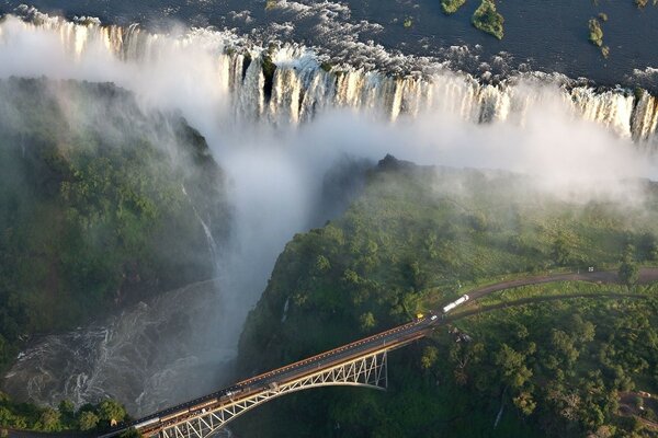 A long bridge near the waterfall