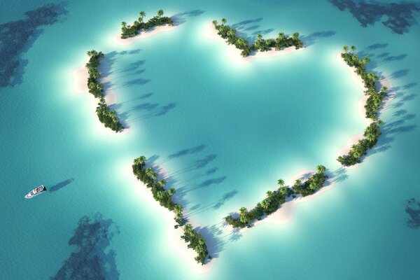 An island in the form of a heart from a bird s-eye view