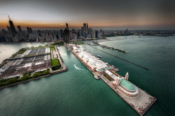 Berth by the water. A city near the sea