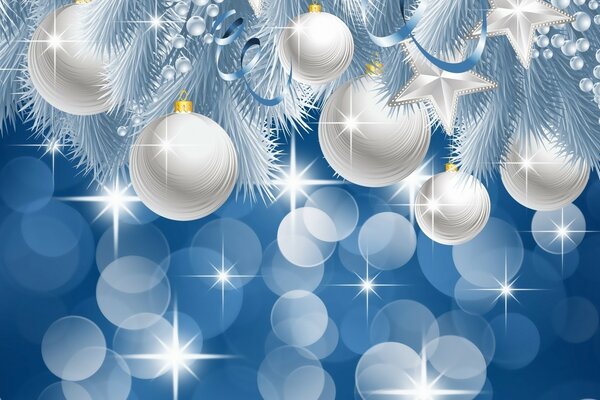 White Christmas balls. new year. Balls and stars. Graphic design