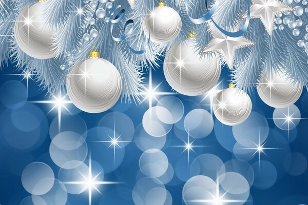 Boules de Noël blanc. le Nouvel an. Boules et étoiles. Conception graphique