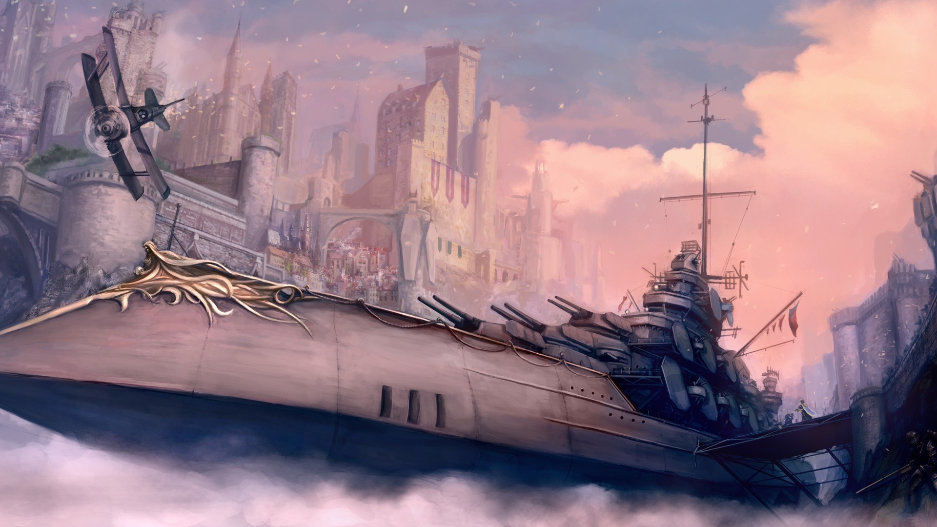 fantasy vehicle ship military transportation system watercraft water smoke navy travel war city