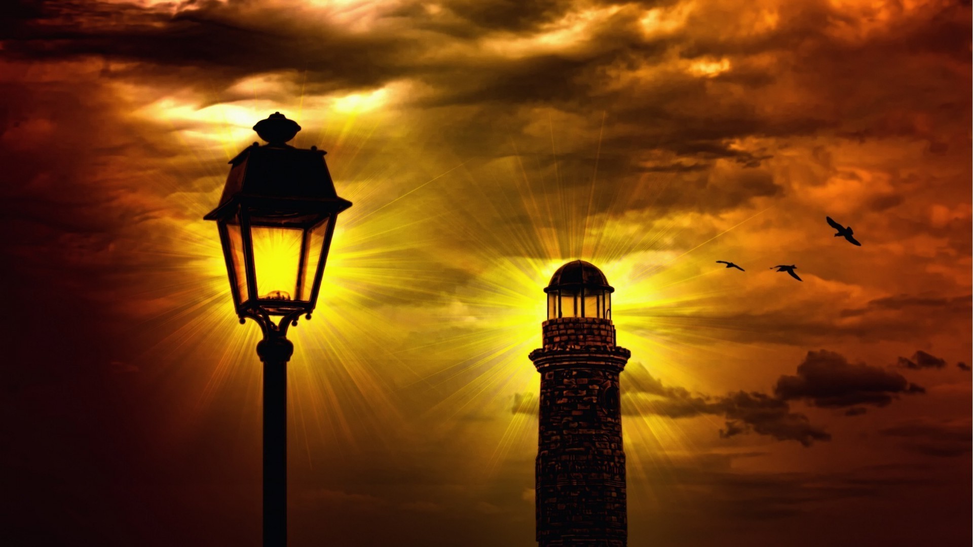 beacons sunset evening sky dusk dawn light silhouette sun dark lighthouse backlit lamp