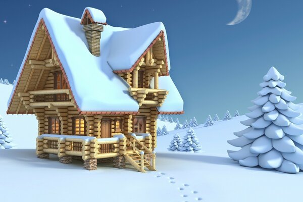 Decoration of a winter house in the snow