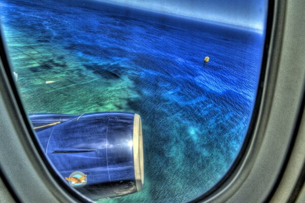 Landscape of nature in the porthole, transport system