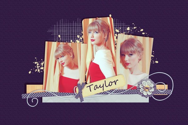 Fotocollage mit Taylor Swift im roten Kleid