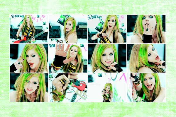 Collage of a beautiful girl with green hair