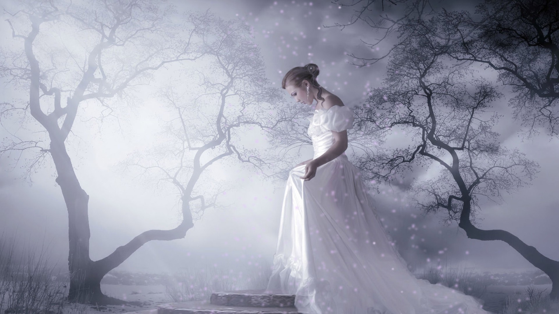 gekleidete mädchen winter schnee wetter baum nebel kälte natur frau sturm dämmerung ein mädchen landschaft