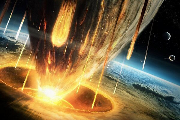 Asteroide em chamas na atmosfera da terra