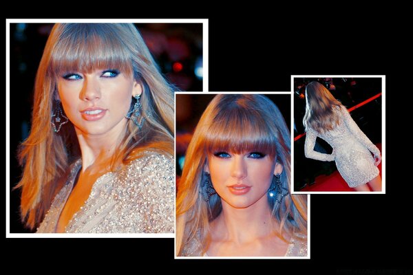 Collage von Fotos von Taylor Swift auf schwarzem Hintergrund