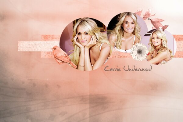 Retratos de la cantante Carrie Underwood sobre un fondo elegante