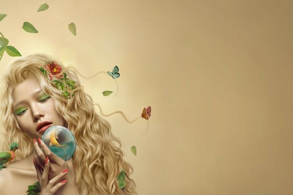 Spring girl with loose hair art portrait