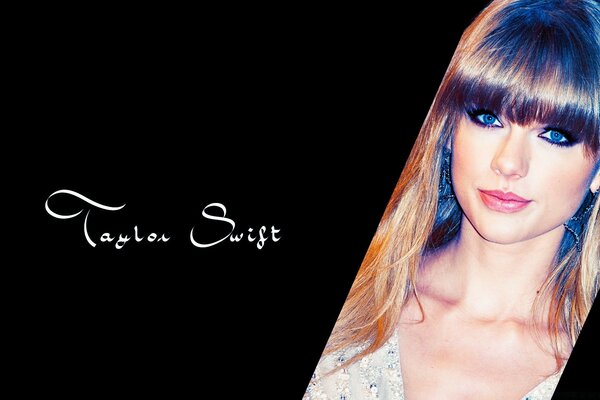 Taylor Swift de olhos azuis com franja longa empilhada