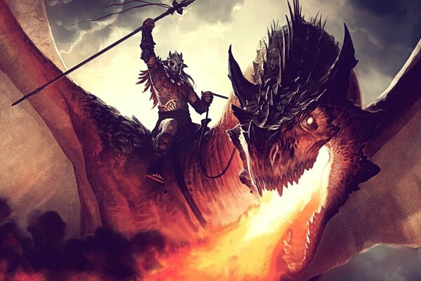 Dragon spews flames with rider