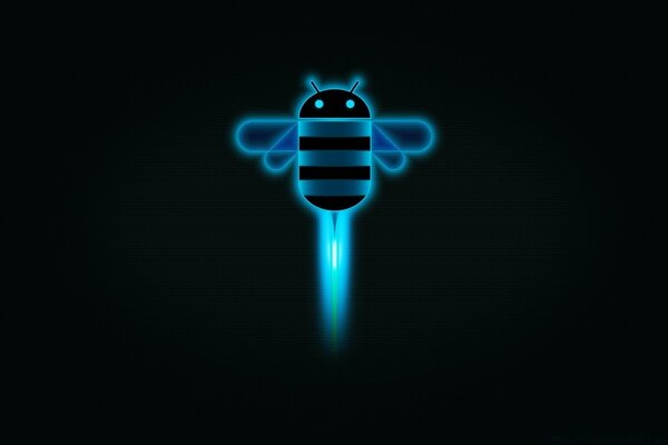 An android in the form of a bee on a dark background