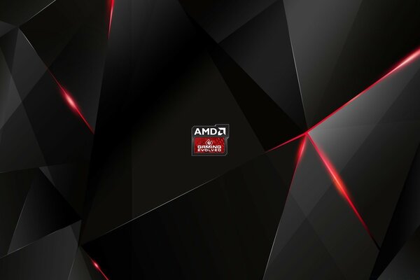 Imagem futurista do logotipo da AMD em fundo geométrico preto