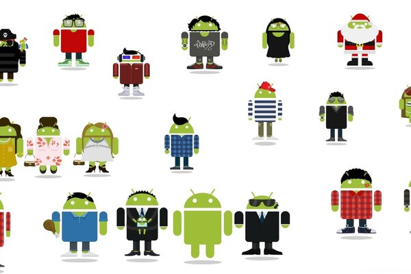 Verschiedene Variationen des Android-Symbols