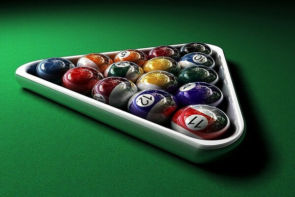 Games. Billiard balls. Green cloth