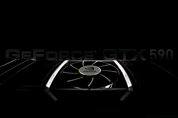 Geforce GTX 590 on a dark background