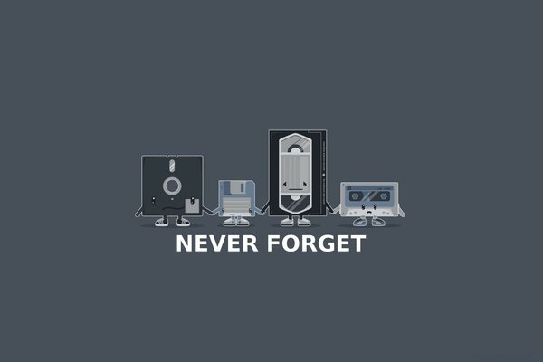 A cassette, a floppy disk, a videocassette and a memory disk go hand in hand